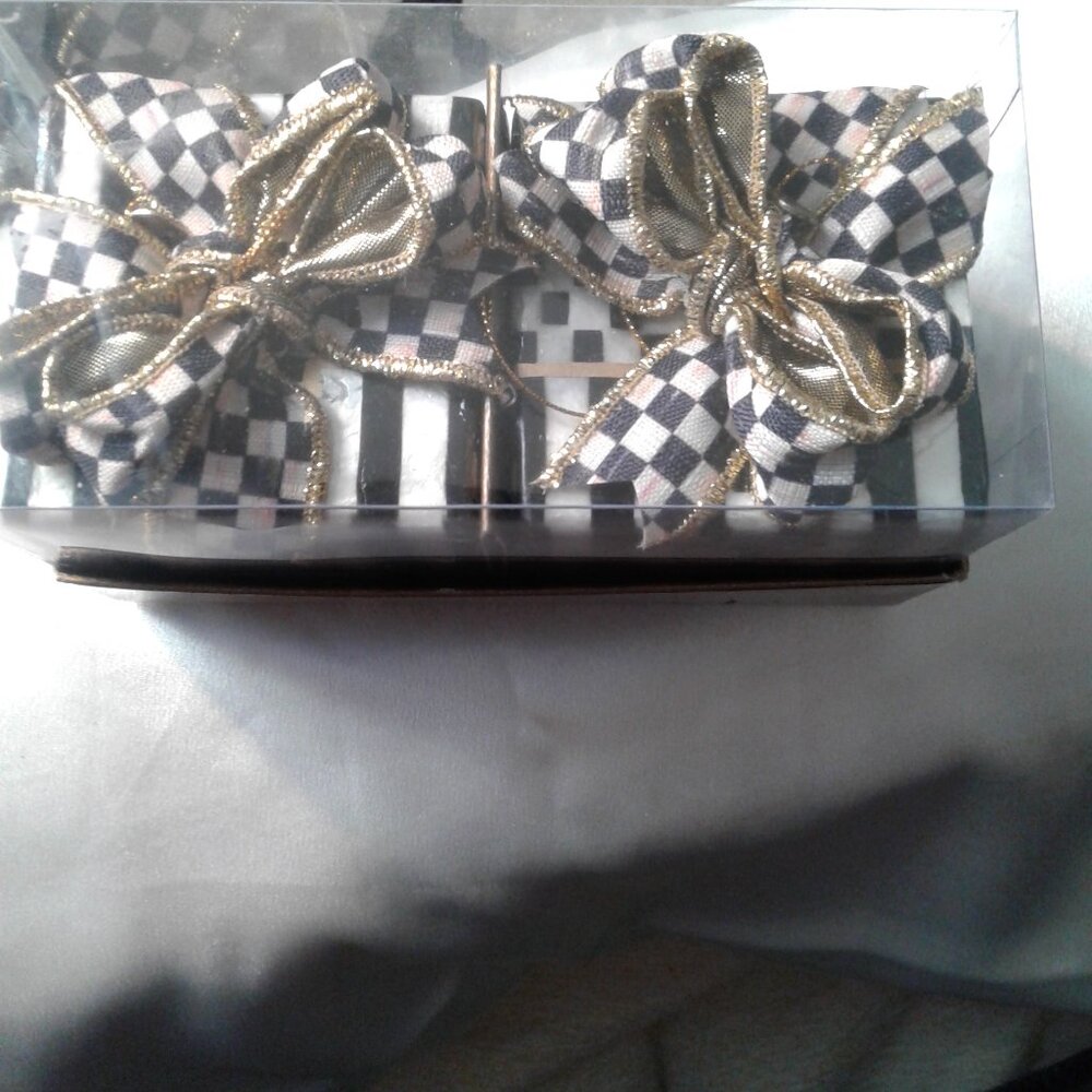 New! MACKENZIE CHILDS COURTLY CHECK -Capiz Ornaments (2) -  Retired